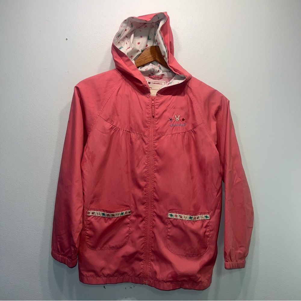Rain Coat Girls Coral Pink Full Zip Hooded Tinkerbell Rabbits Strawberry